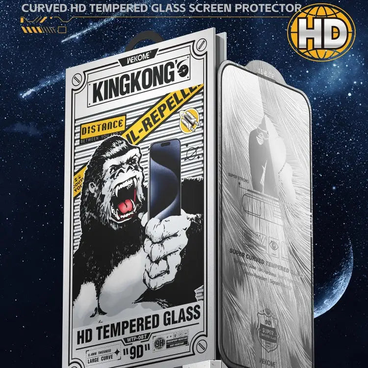 WK WTP-087 Space King Kong 9D Curved HD Tempered Glass Screen Protector For iPhone 16 Pro Max For iPhone 16 Pro