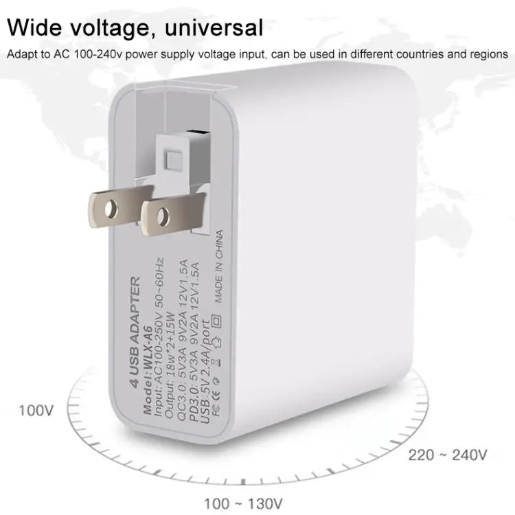 WLX-A6 4 Ports Quick Charging USB Travel Charger Power Adapter US Plug US Plug - US Plug