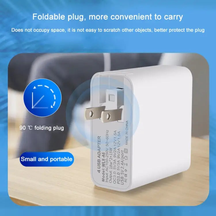 WLX-A6 4 Ports Quick Charging USB Travel Charger Power Adapter US Plug US Plug - US Plug