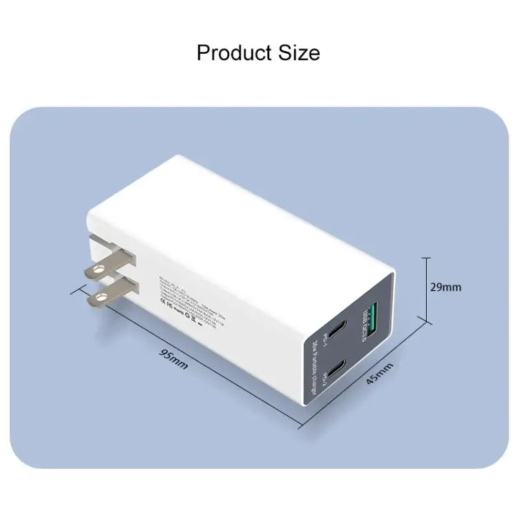 WLX-X3 36W 90 Degrees Foldable Pin Portable Multi-function USB Charger US Plug