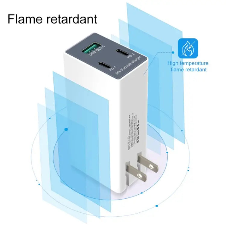 WLX-X3 36W 90 Degrees Foldable Pin Portable Multi-function USB Charger US Plug