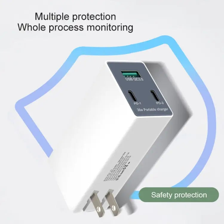 WLX-X3 36W 90 Degrees Foldable Pin Portable Multi-function USB Charger US Plug