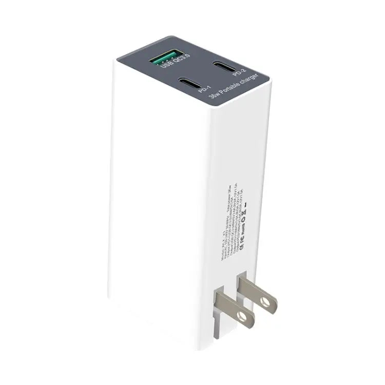 WLX-X3 36W 90 Degrees Foldable Pin Portable Multi-function USB Charger US Plug