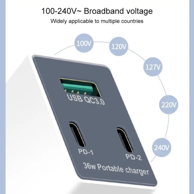 WLX-X3 36W 90 Degrees Foldable Pin Portable Multi-function USB Charger US Plug