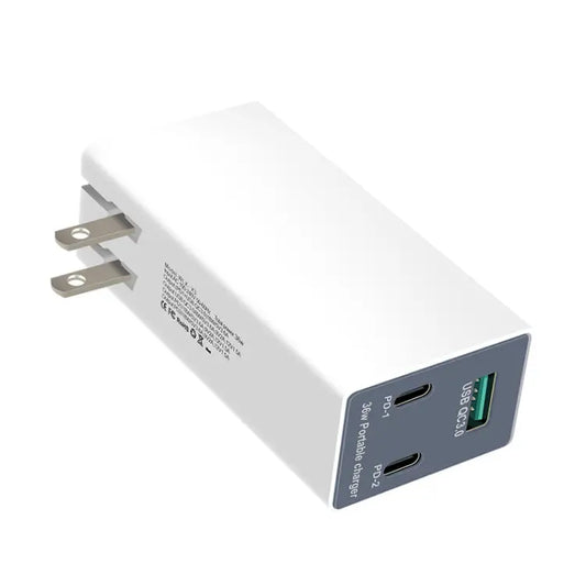 WLX-X3 36W 90 Degrees Foldable Pin Portable Multi-function USB Charger US Plug