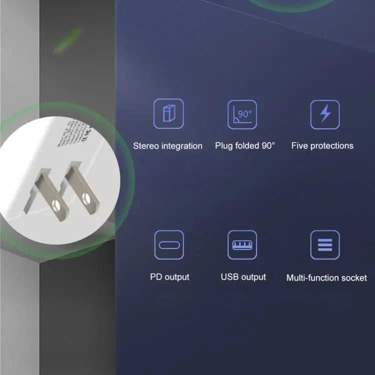 WLX-X3 36W 90 Degrees Foldable Pin Portable Multi-function USB Charger US Plug