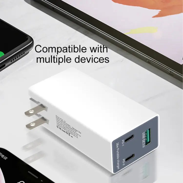 WLX-X3 36W 90 Degrees Foldable Pin Portable Multi-function USB Charger US Plug