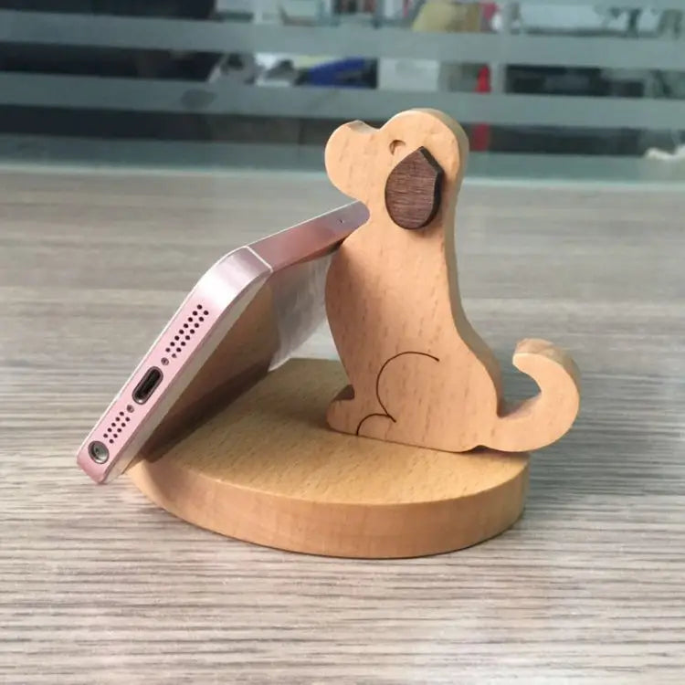 Wooden Mobile Phone Bracket Beech Lazy Mobile Phone Holder,Style: - Golden Retriever