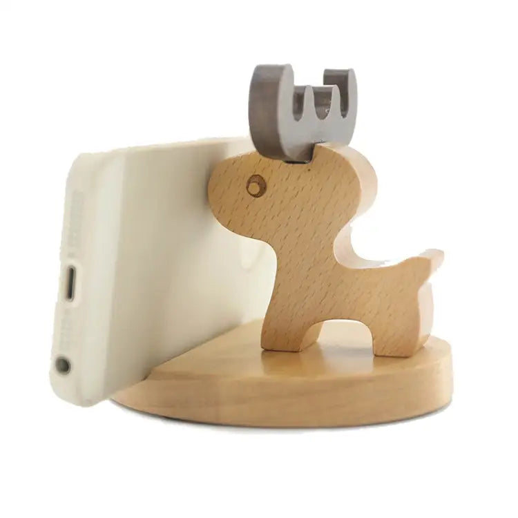 Wooden Mobile Phone Bracket Beech Lazy Mobile Phone Holder,Style: - Little Deer With Antlers