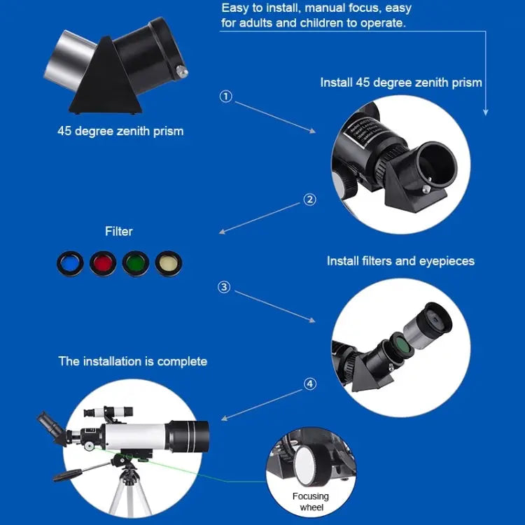 WR852 16x/66x70 High Definition High Times Astronomical Telescope with Tripod 66x70 Blue - 66x70 Blue