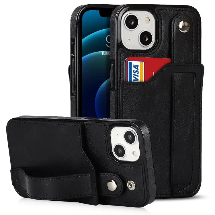 Wrist Strap Holder Phone Case For iPhone 14 Plus - For iPhone 14 Plus / Black - Apple Accessories