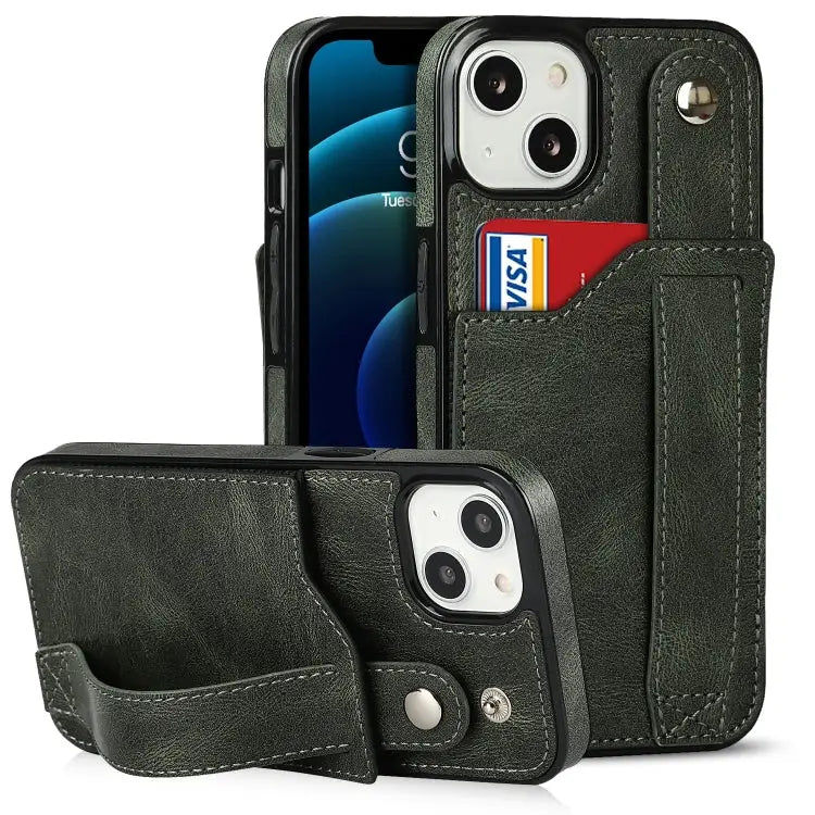 Wrist Strap Holder Phone Case For iPhone 14 Plus - For iPhone 14 Plus / Emerald Green - Apple Accessories