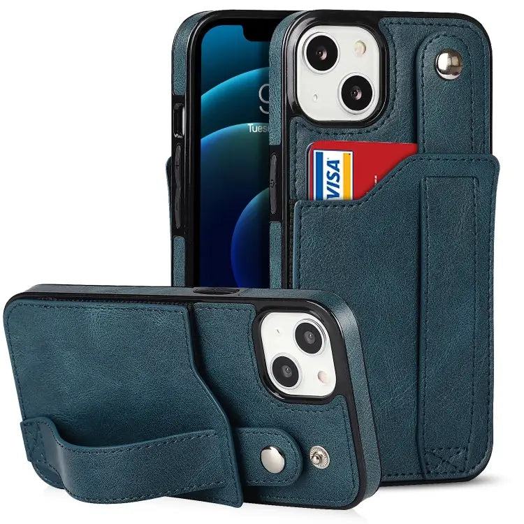 Wrist Strap Holder Phone Case For iPhone 14 Plus - For iPhone 14 Plus / Sapphire Blue - Apple Accessories