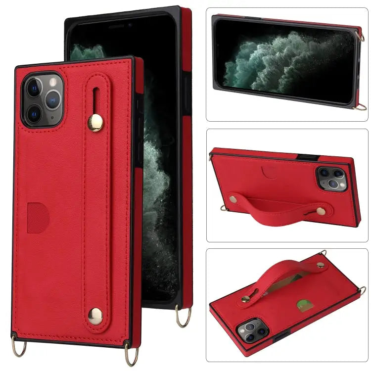 Wrist Strap PU + TPU Shockproof Protective Case with Crossbody Lanyard & Holder & Card Slot For iPhone 11 Pro