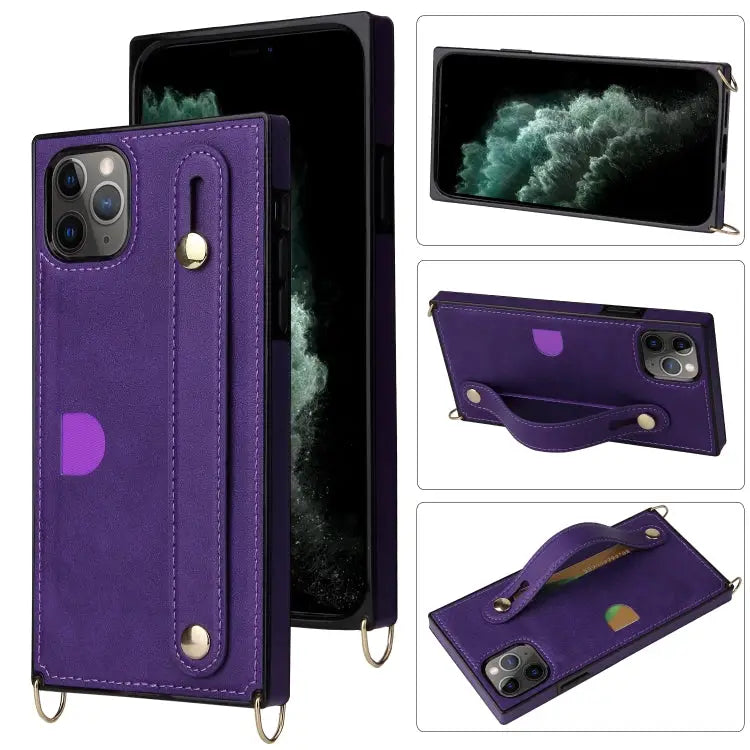 Wrist Strap PU + TPU Shockproof Protective Case with Crossbody Lanyard & Holder & Card Slot For iPhone 11 Pro
