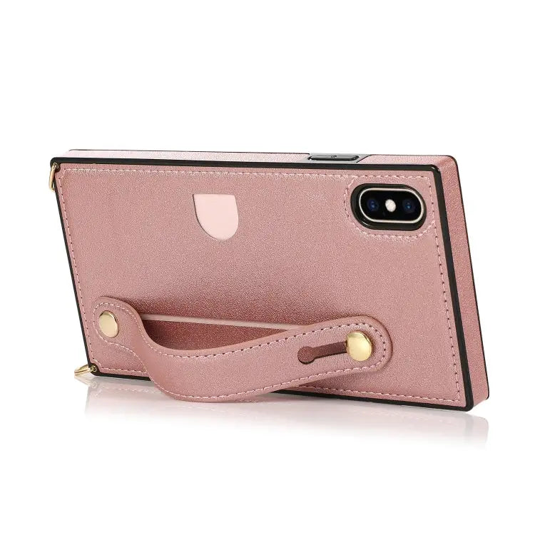 Wrist Strap PU + TPU Shockproof Protective Case with Crossbody Lanyard & Holder & Card Slot For iPhone XS / X