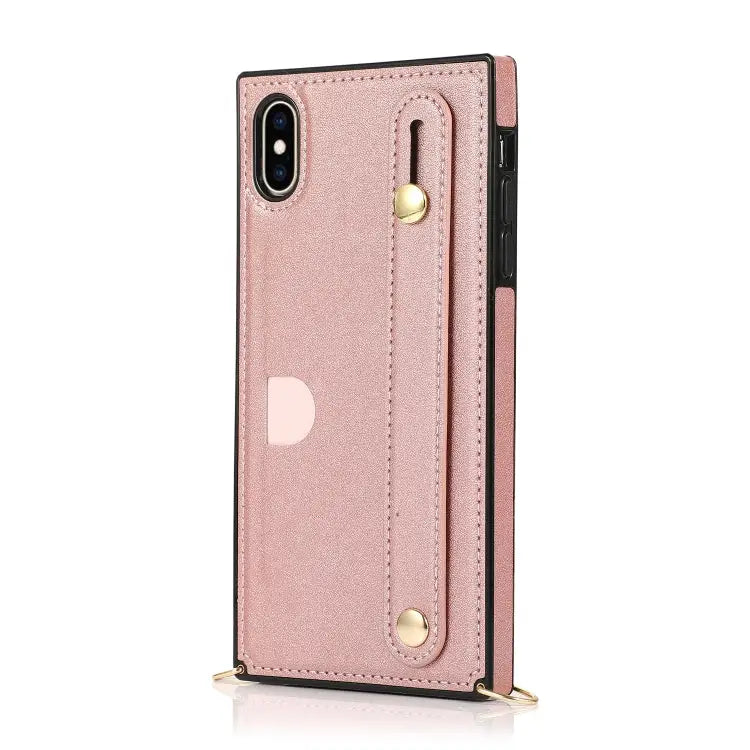 Wrist Strap PU + TPU Shockproof Protective Case with Crossbody Lanyard & Holder & Card Slot For iPhone XS / X