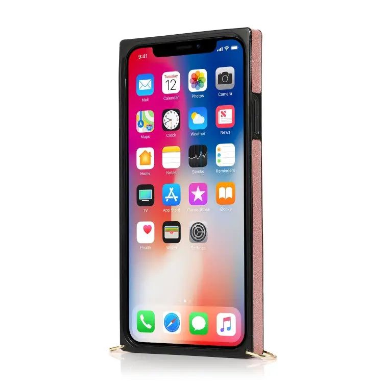 Wrist Strap PU + TPU Shockproof Protective Case with Crossbody Lanyard & Holder & Card Slot For iPhone XS / X