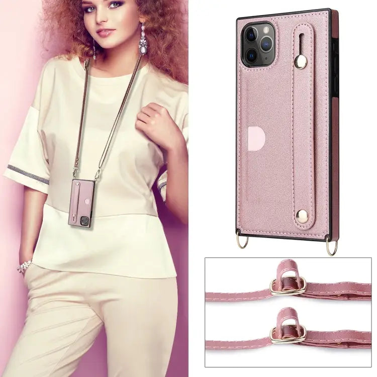 Wrist Strap PU + TPU Shockproof Protective Case with Crossbody Lanyard & Holder & Card Slot For iPhone 11 Pro