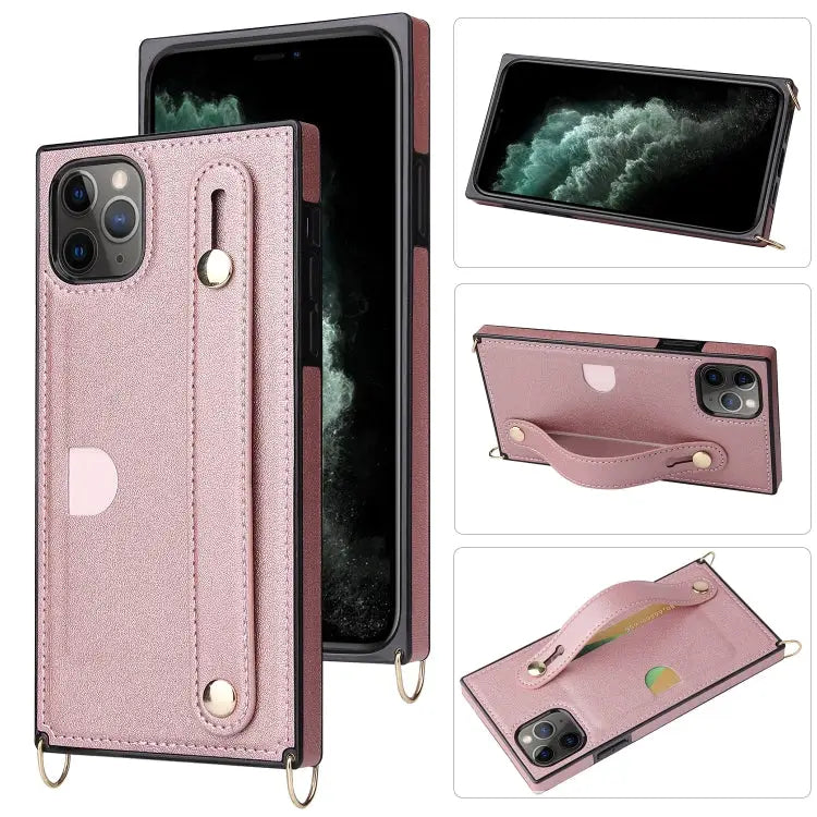Wrist Strap PU + TPU Shockproof Protective Case with Crossbody Lanyard & Holder & Card Slot For iPhone 11 Pro