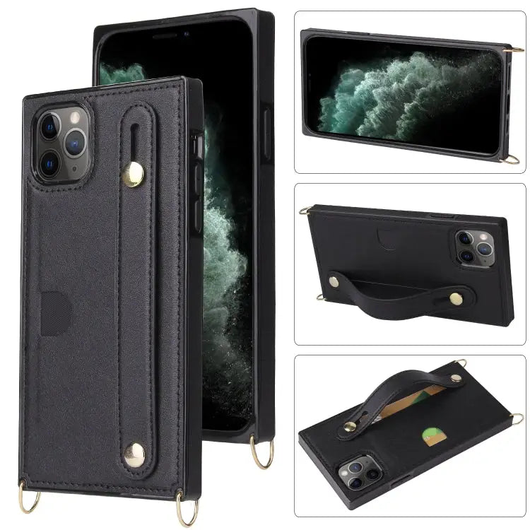 Wrist Strap PU + TPU Shockproof Protective Case with Crossbody Lanyard & Holder & Card Slot For iPhone 11 Pro
