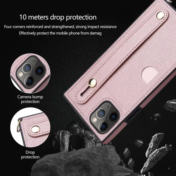 Wrist Strap PU + TPU Shockproof Protective Case with Crossbody Lanyard & Holder & Card Slot For iPhone 11 Pro