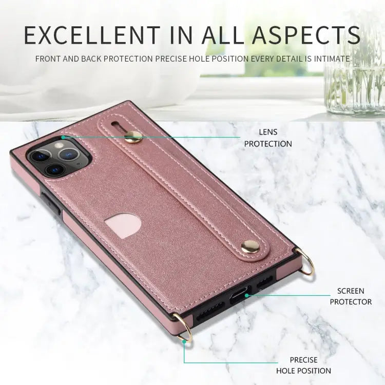 Wrist Strap PU + TPU Shockproof Protective Case with Crossbody Lanyard & Holder & Card Slot For iPhone 11 Pro