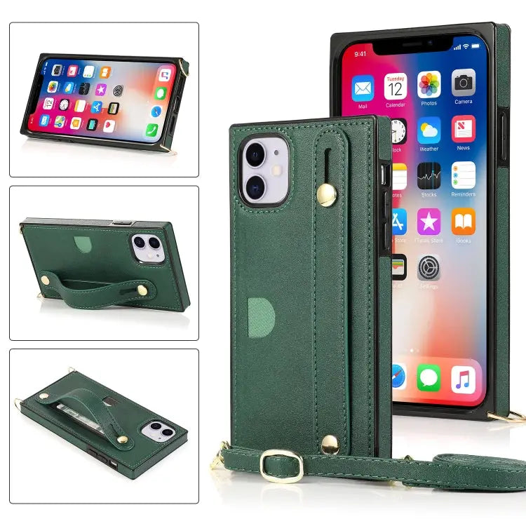Wrist Strap PU + TPU Shockproof Protective Case with Crossbody Lanyard & Holder & Card Slot For iPhone XS / X