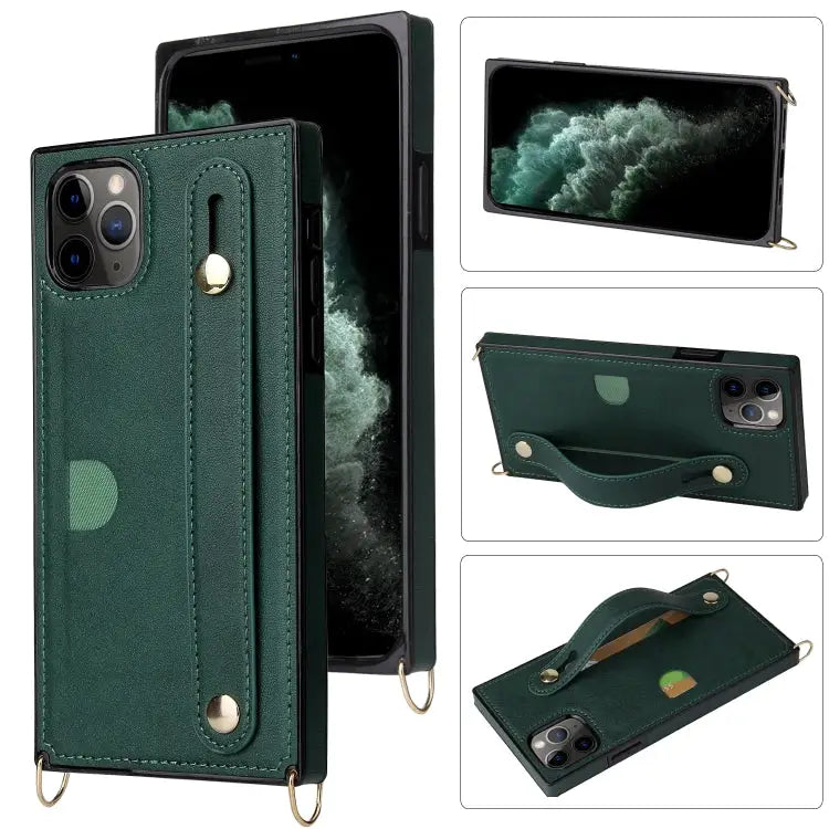 Wrist Strap PU + TPU Shockproof Protective Case with Crossbody Lanyard & Holder & Card Slot For iPhone 11 Pro