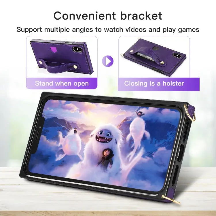 Wrist Strap PU + TPU Shockproof Protective Case with Crossbody Lanyard & Holder & Card Slot For iPhone XS / X