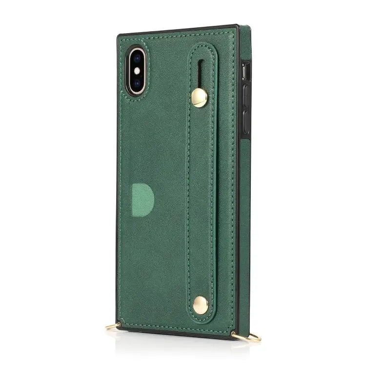 Wrist Strap PU + TPU Shockproof Protective Case with Crossbody Lanyard & Holder & Card Slot For iPhone XS / X