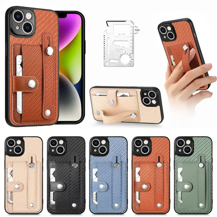 Wristband Kickstand Card Wallet Back Cover Phone Case with Tool Knife - Apple Accessories
