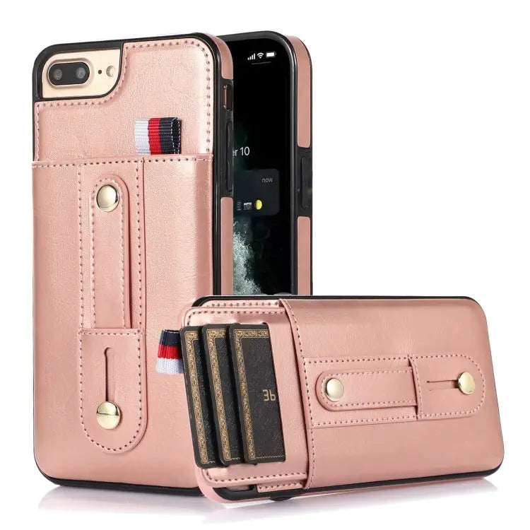 Wristband Kickstand Wallet Leather Phone Case For iPhone XS Max For iPhone SE 2022 / 2020 / 8 / 7 For iPhone 7 Plus / 8