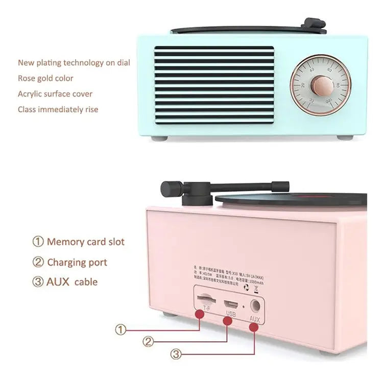 X10 Atomic Bluetooth Speakers Retro Vinyl Player Desktop Wireless Creative Multifunction Mini Stereo Speakers X10
