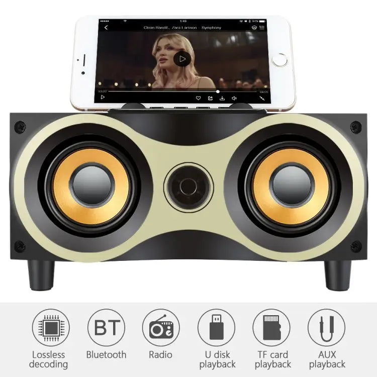 X6 Portable Wooden Wireless Speaker Subwoofer Stero Bluetooth Speakers Radio FM Desktop Black Wooden - Black Wooden