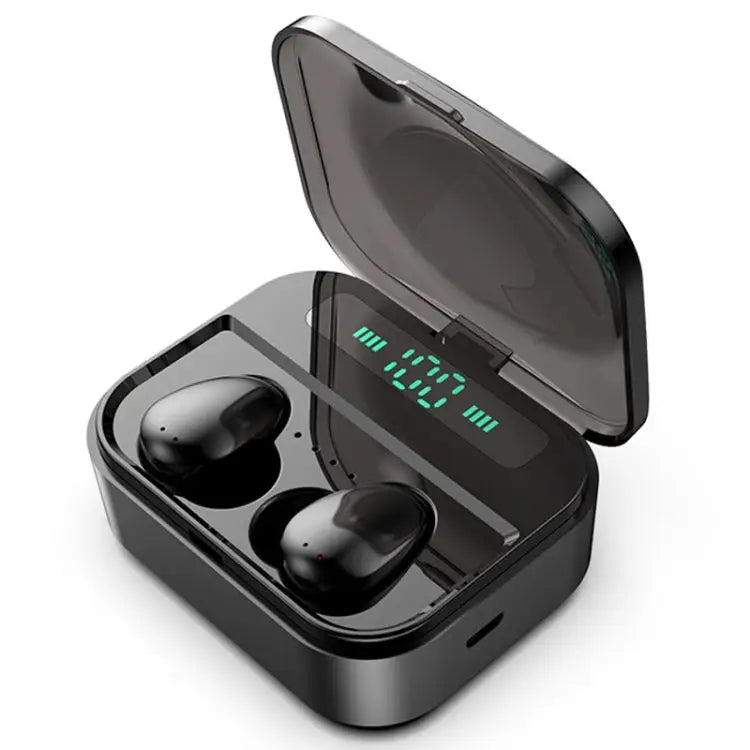 X7 TWS V5.0 Binaural Wireless Stereo Bluetooth Headset with Charging Case and Digital Display - Black