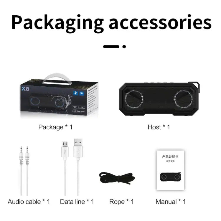 X8 Wireless Bluetooth Speaker IPX7 Waterproof Color Light Subwoofer - Apple Accessories