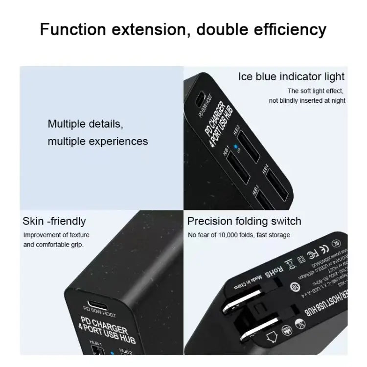 X83 65W Output USB-C / Type-C + 4 Ports USB HUB PD Charger US Plug - X83