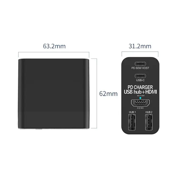 X8H 60W Type-C + USB + HDMI HUB PD Charger US Plug X8H - X8H - Apple Accessories