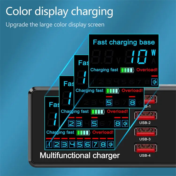 X9 9 in 1 QC 3.0 USB Interface + 6 USB Ports + PD 65W Ports + QI Wireless Fast Charging Multi-function Charger with LED