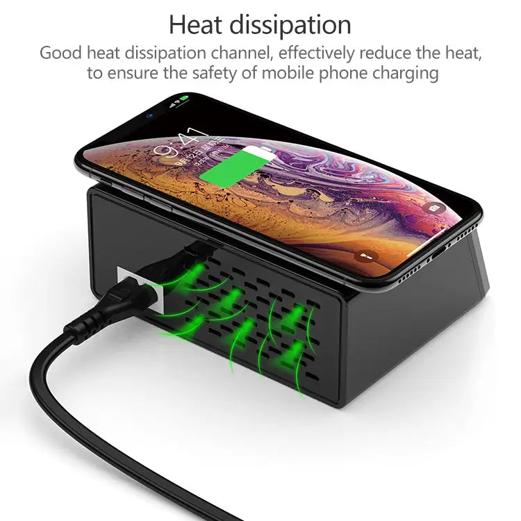 X9 9 in 1 QC 3.0 USB Interface + 6 USB Ports + PD 65W Ports + QI Wireless Fast Charging Multi-function Charger with LED