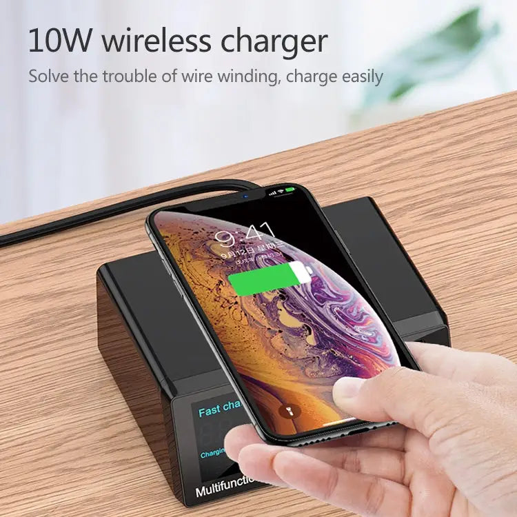 X9 9 in 1 QC 3.0 USB Interface + 6 USB Ports + PD 65W Ports + QI Wireless Fast Charging Multi-function Charger with LED