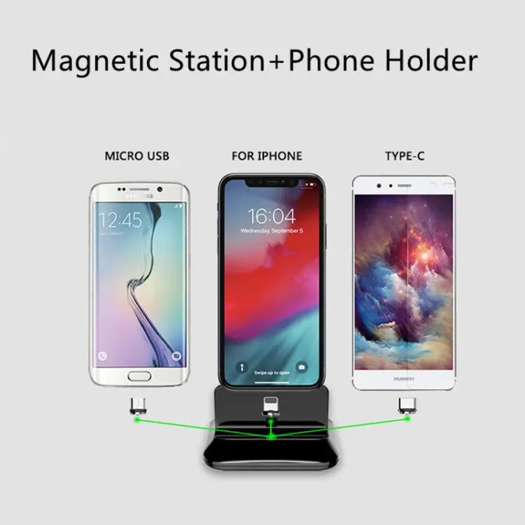 XBX-02 3 in 1 8 Pin + USB-C / Type-C + Micro USB Plug Magnetic Charging Base XBX-02 - XBX-02