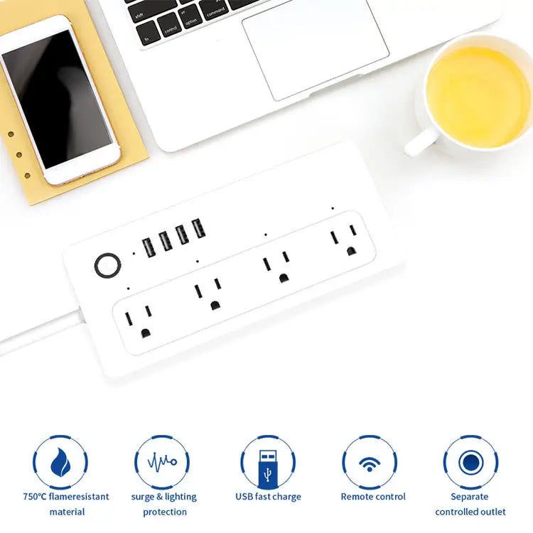 XS-A24 WiFi Smart Power Plug Socket Wireless Remote Control Timer Power Switch with USB Port Compatible with Alexa