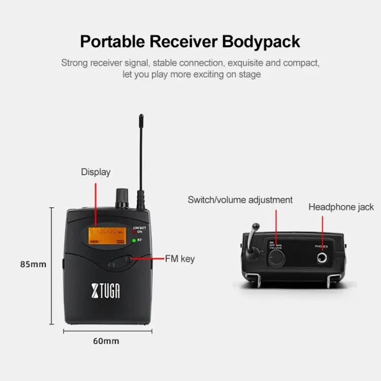 XTUGA IEM1200 Wireless Receiver Bodypack Stage Singer Ear Monitor System - Receiver Bodypack