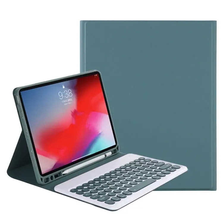 Y-C11B 2021 Detachable Candy Color Skin Texture Round Keycap Bluetooth Keyboard Leather Case with Pen Slot & Stand