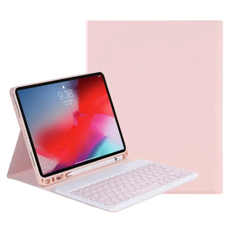 Y-C11B 2021 Detachable Candy Color Skin Texture Round Keycap Bluetooth Keyboard Leather Case with Pen Slot & Stand