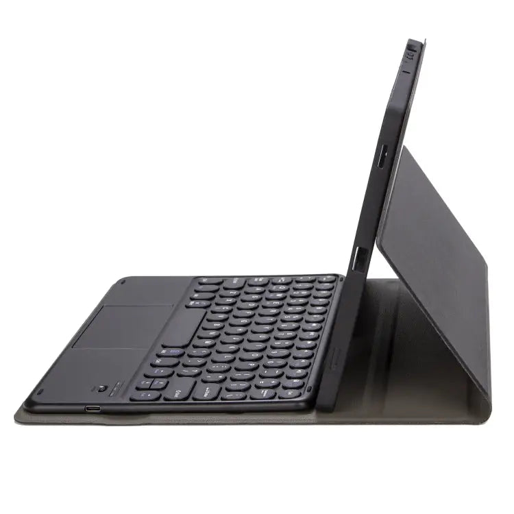 YA098B-A Detachable Lambskin Texture Round Keycap Bluetooth Keyboard Leather Case with Touch Control & Pen Slot & Stand