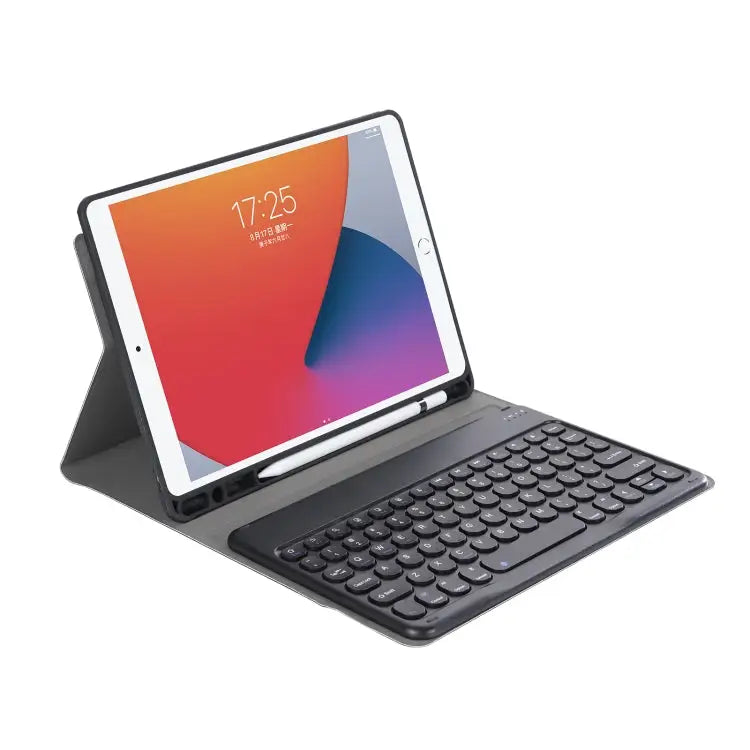 YA098B Detachable Lambskin Texture Round Keycap Bluetooth Keyboard Leather Case with Pen Slot & Stand For iPad Air 5