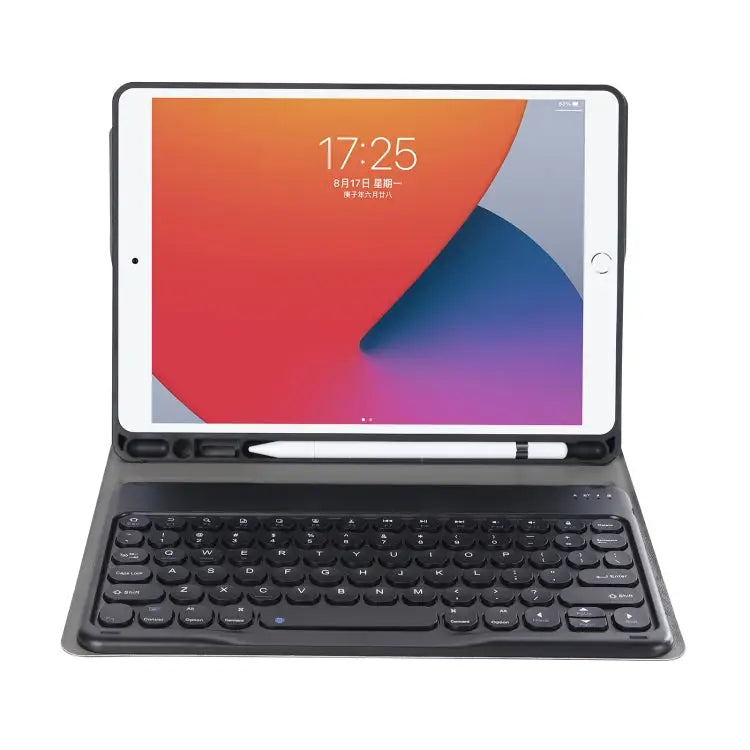 YA098B Detachable Lambskin Texture Round Keycap Bluetooth Keyboard Leather Case with Pen Slot & Stand For iPad Air 5